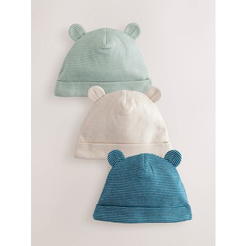 Blue Baby Stripe 100% Cotton Beanies 3 Pack (0-18mths)