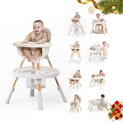 MAMAZING 8-in-1 High Chair,Infant and Toddler High Chair with Removable Tray, Seating for 8 Stages of Development from Infant to Toddler, Convertible Baby high Chair with Activity Center,Khaki