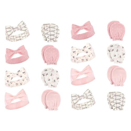 Hudson Baby Infant Girl 16Pc Headband and Scratch Mitten Set, Paris, 0-6 Months
