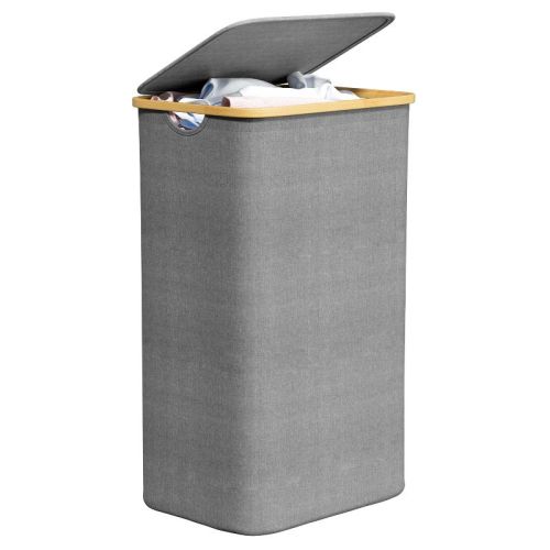 29 Gallon Laundry Hamper with Lid features Bamboo Handle,White