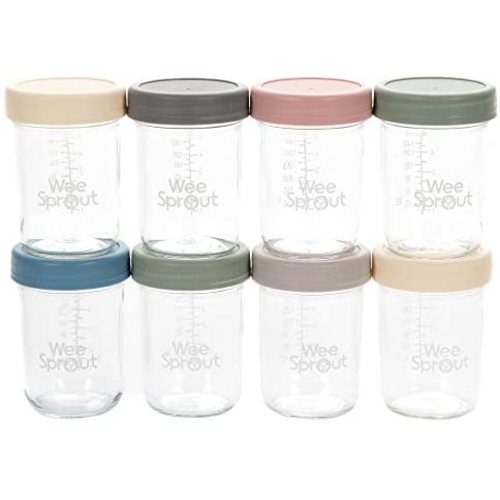 WeeSprout Glass Baby Food Storage Jars - 8 Set | 8 oz Baby Food Jars with Lids | Freezer Storage | Reusable Small Glass Baby Food Containers | Microwave/Dishwasher Friendly | for Infants/Babies