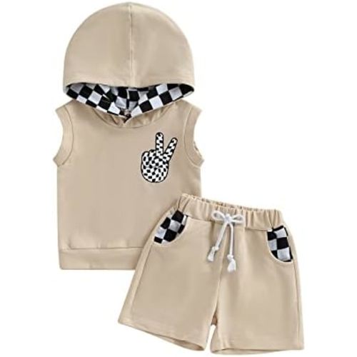 Ledy Champswiin Summer Toddler Boy Clothes Set, Cotton Baby Boy Outfits Hooded Tank Tops and Shorts