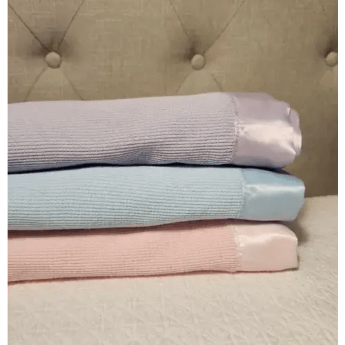 Satin Trim Cotton Handmade Blanket - Blue