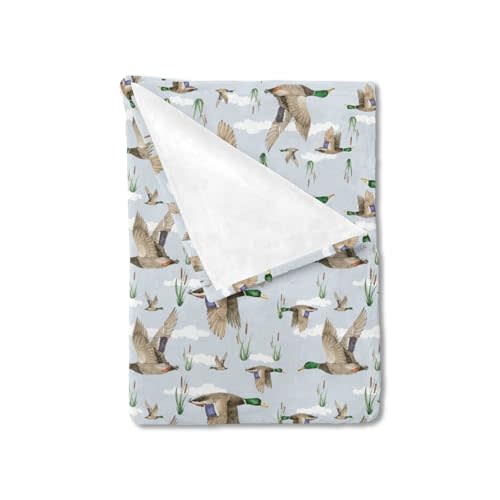HawSkgFub Duck Hunting Mallard Hunter Baby Blanket for Boys Gift, Wild Animal Bird Reeds Blue Flannel Fleece Nursery Bed Blankets, Soft Warm Lightweight Newborn Infant Toddler Kid Crib Bedding 30 x 40