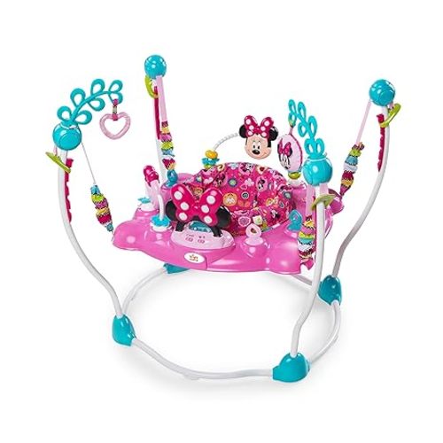 Bright Starts Disney Baby Minnie Mouse Forever Besties Baby Activity Center Jumper with 10 Toys, Lights & Sounds, 360-Degree Seat, 6-12 Months (Pink)