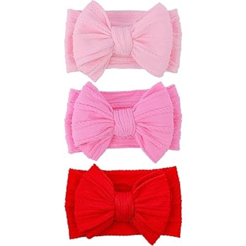 Handmade Red baby Bow Baby girls Headbands with Bows High Stretchy Soft Nylon Infant Headwrap Newborn Red Pink Hair Accessories Wonderful Gift for Mother's day,Baby Shower