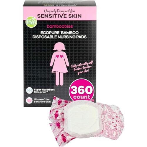 Bamboobies Disposable Nursing Pads for Breastfeeding, Super-Absorbent Nursing Pad, Perfect Baby Shower Gifts, 360 Count
