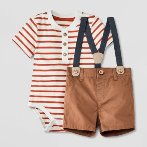 Baby Boys' Top & Shorts Suspender Set - Cat & Jack™ Cream, Size: 6-9M
