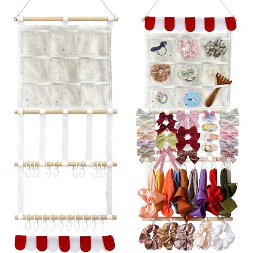 Headband Holder Bows Organizer for Girls | High Capacity Wall Mounted Hair Accessories Organizer Holder for Hair Bows & Clips | Girls Room Wall Decor (Red)