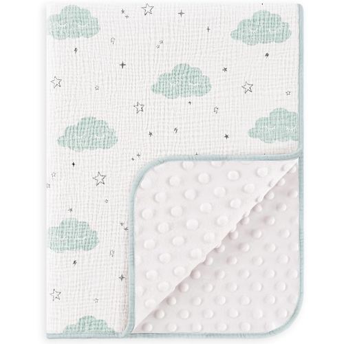 Susurration Baby Blanket for Unisex Boys Girls, Soft Nursery Minky Blanket with Muslin Cotton Front and Dotted Fleece Back, Receiving Blanket for Baby Newborn Infant, 30x40inch (Cloud)