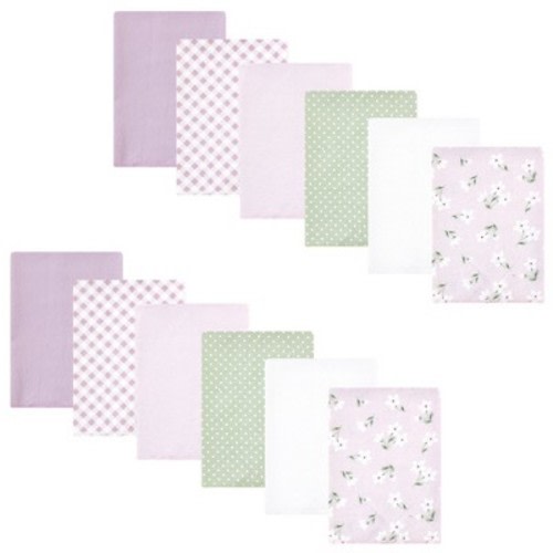 Hudson Baby Infant Girl Cotton Flannel Burp Cloths Bundle, Purple Dainty Floral, One Size