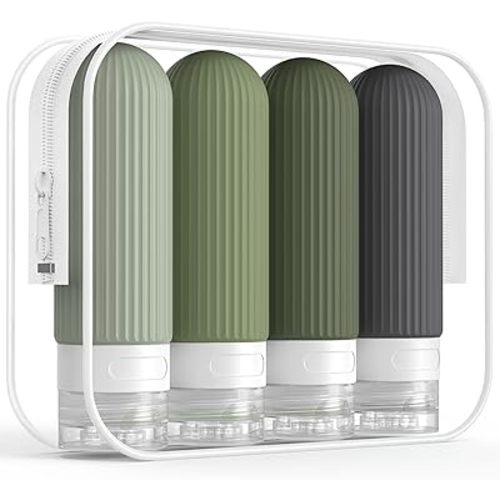ME.FAN Travel Bottles for Toiletries, TSA Approved 3oz Silicone Travel Size Containers/Portable Split Bottle, Travel Accessories for Conditioner, Shampoo, Lotion - 4 Pack Desert Sage