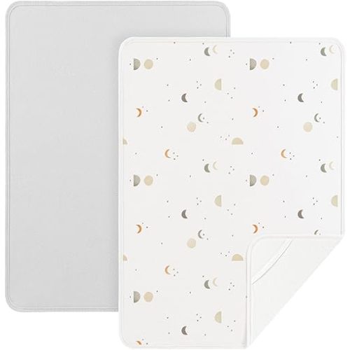 Baby Changing Pad Portable Changing Mat for Babies, 2 Pack Soft and Foldable Baby Changing Mat for Travel or Home, 35 * 29.5 inch Changing Pad for Diaper Bag - Gray&Moon