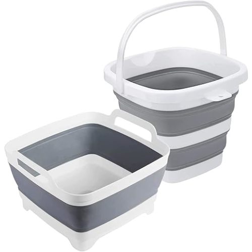 Collapsible Basin Bucket,9L Collapsible Dishpan with Drain Plug for Kitchen Sink,5L Portable Foldable Small Plastic Water Supplies for Outdoor Garden Camping Fishing Car Wash(Sets of 2)