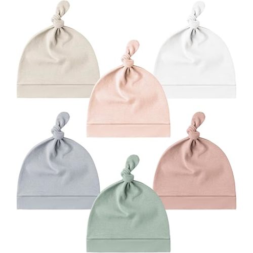 Konssy 6 Pack Baby Newborn Hats Set Knot Beanie Hats Soft for Infant Baby Girls Boys Caps 0-6 Months