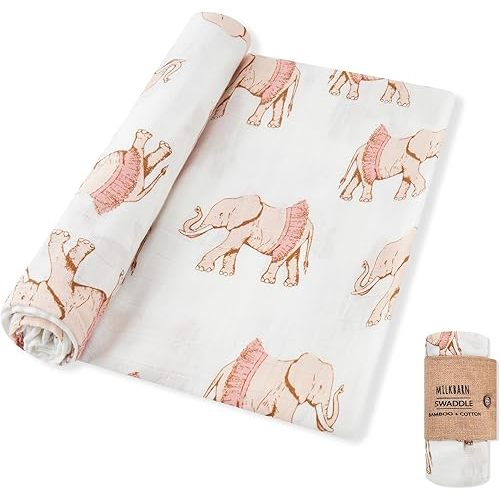 Milkbarn Baby Swaddle Blanket, Rayon from Bamboo Muslin Swaddles for Newborn Girls & Boys, Breathable Infant Swaddles Wrap, Shower & Registry Choice, Newborn Essentials, Tutu Elephant