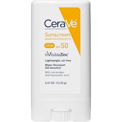 CeraVe Mineral Sunscreen Stick SPF 50 | Broad Spectrum SPF + Hyaluronic Acid + Ceramides | Titanium Dioxide & Zinc Oxide Sunscreen | 100% Mineral Face Sunscreen Stick | Fragrance Free & Oil Free