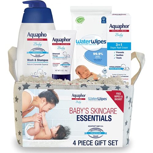 Aquaphor Baby Welcome Baby Gift Set - Free WaterWipes and Bag Included - Healing Ointment, Wash and Shampoo, 3 in 1 Diaper Rash Cream