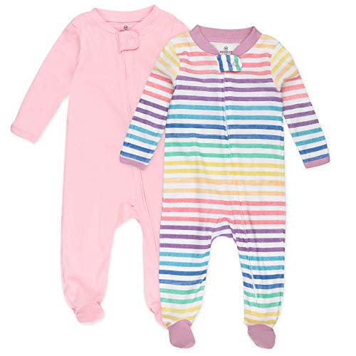HonestBaby Baby Girls' 2-Pack Organic Cotton Footed Pajama Sleep & Play