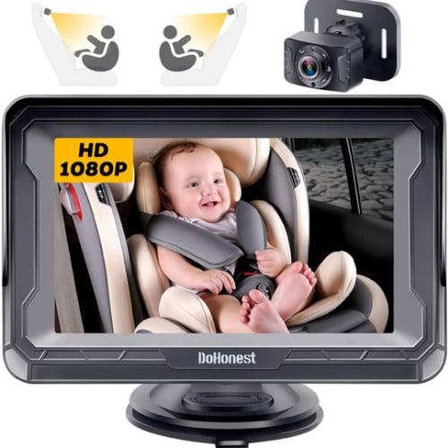DoHonest Baby Car Camera HD 1080P - Rear-Facing Car Baby Monitor with Night Vision, Adjustable View Angle, Easy Setup, Anti-Glare Display, Safety for Kids & Infants