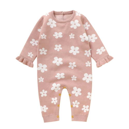 Utlike Girls Romper Newborn Infant Baby Knit Floral Print Long Sleeve Ruffle Sweater Clothes Baby Jumpsuit Skin Friendly Newborn Playsuit Size 0 Months-3 Months