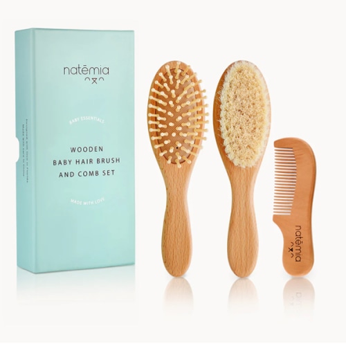3-Piece Wooden Baby Hair Brush Set by Natemia