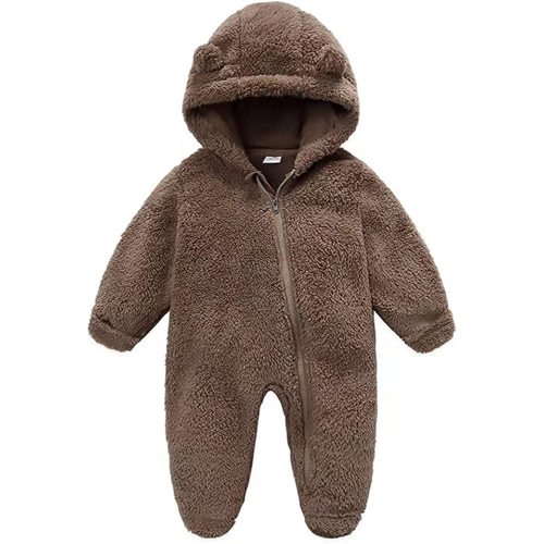 UVIPC Newborn Baby Fleece Footie Snowsuit Winter Onesie Cartoon Bear Warm Hooded Outfits for Girls Boys