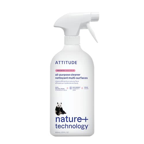 ATTITUDE All Purpose Cleaner, EWG Verified Multi-Surface Products, Vegan, Naturally Derived Multipurpose Cleaning Spray, Unscented, 27.1 Fl Oz