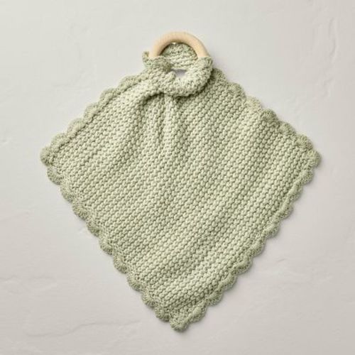 Soft Knit Baby Security Blanket with Wood Ring Sage Green - Hearth & Hand™ with Magnolia