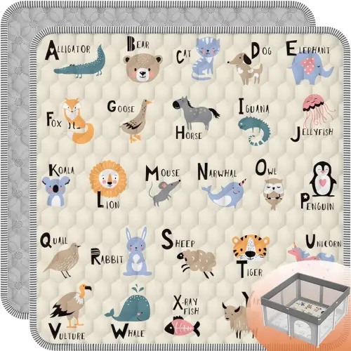 Baby Play MAT 50" X 50",High Quality Cotton Filling, Thickened Anti-Slip Baby Mat for Floor Playpen, Foldable and Machine Washable Baby Crawling Mat.