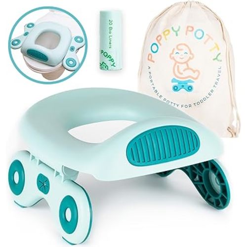 Logie & Gray Teal Travel Potty Seat for Toddler – Lightweight & Strong 110lbs Capacity with 20 Liners, US BPI & Europe OK Compost Certified – Portable Potty Seat for Toddler Travel Potty for Car