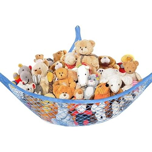 Stuffed Animal Net Hammock for Plushie Toys, Stuffed Animal Hammock Corner for Kids' Room Decor, Ideas for Organizing Stuffy Collection, 1 Pack, Blue