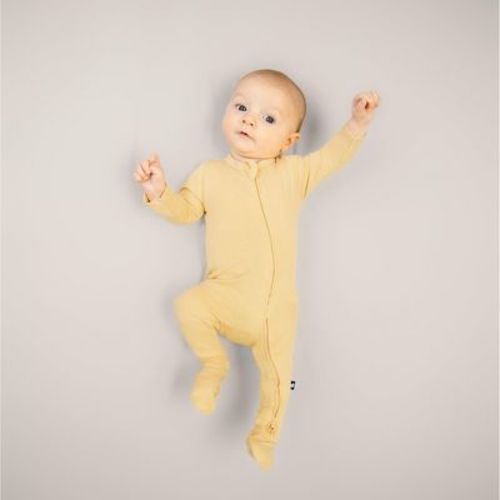 Larkspur Baby Zip Footie In Golden Sand - 3-6