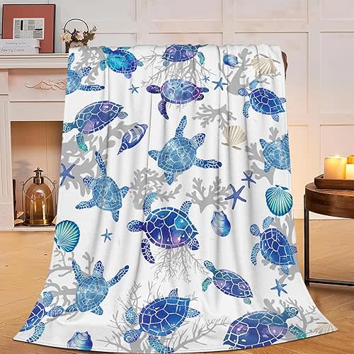 Sea Turtle Blanket Ocean Throw Blanket Soft Warm Cozy Fuzzy Plush Turtle Throw Blanket Gifts for Girls Women Sea Turtle Lightweight Fleece Flannel Gift Blankets for Kids Adults 40"X50"