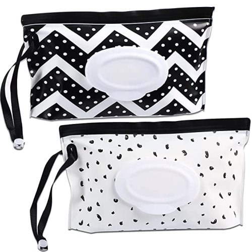 FEBSNOW 2 Pack Baby Wipe Dispenser,Portable Refillable Wipe Holder,Baby Wipes Container,Wipe Dispenser,Reusable Travel Wet Wipe Pouch - Multicolor G
