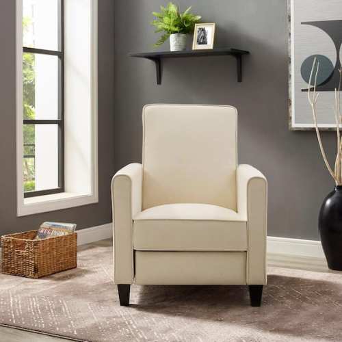 Cream Push Back Recliner Chair: Breathable Linen with Adjustable Footrest, Small Size