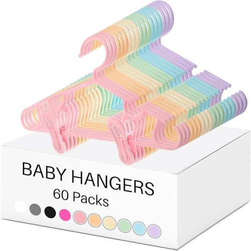 Hsei 5/10/40 Pack Baby Hangers with 10/20/80 Clips, Plastic Kids Pants Hangers for Nursery Closet Top and Bottom Clothes Hanger Set for Newborn Infant Toddler(60 Packs Total,White,10.6 Inch)