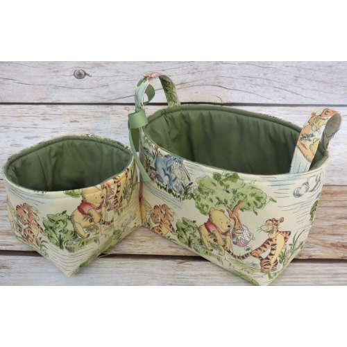 Winnie the Pooh Eeyore Tigger Park Toile Fabric Diaper Caddy Basket Bin - Set of 2