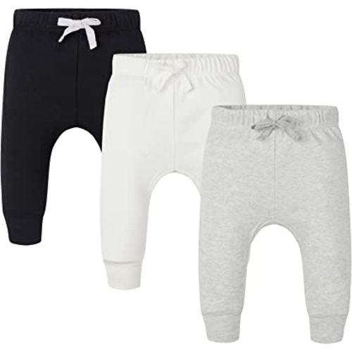 Baby 3 Pack Flexy Pants and Leggings, Infant Boys Girls Tapered Ankle Jogger Pants