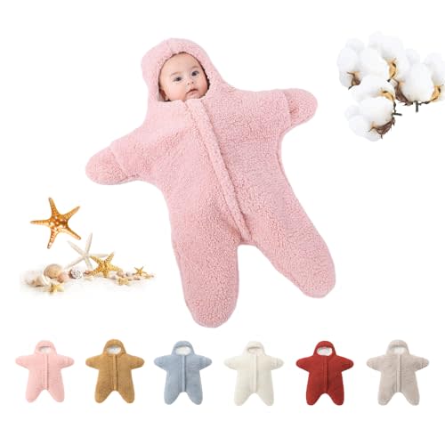 HEVOY Baby Starfish Onesie, Thick Imitation Fleece Starfish Newborn Sleeping Bag, Infant Footie Jumpsuit Winter Warm Outfits
