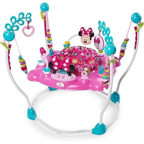 Bright Starts Disney Baby MINNIE MOUSE PeekABoo Baby Activity Center Jumper with 8 Toys, Lights & Sounds, 360-Degree Seat, 6-12 Months (Pink/Blue)
