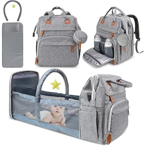 DERSTUEWE Diaper Bag Backpack for Moms & Dads – Large-Capacity Baby Bag with Changing Station, Insulated Pockets, USB Charging, Waterproof & Stylish, Travel-Friendly， (Heather Grey)