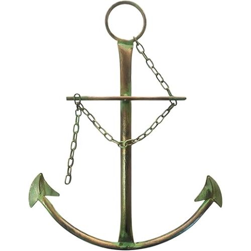 Nautical Anchor Wall Art, Metal Anchor With Chain for Bedroom, Living Room, Dorm, Home - 13" Green