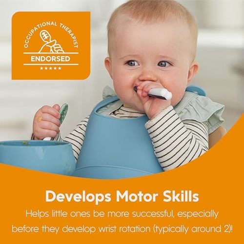 NumNum Baby Spoons Set, Pre-Spoon GOOtensils for Kids Aged 6+ Months - First Stage, Baby Led Weaning (BLW) Spoon - Self Feeding, Silicone Toddler Food Utensils - 2 Spoons, Beige/Mauve