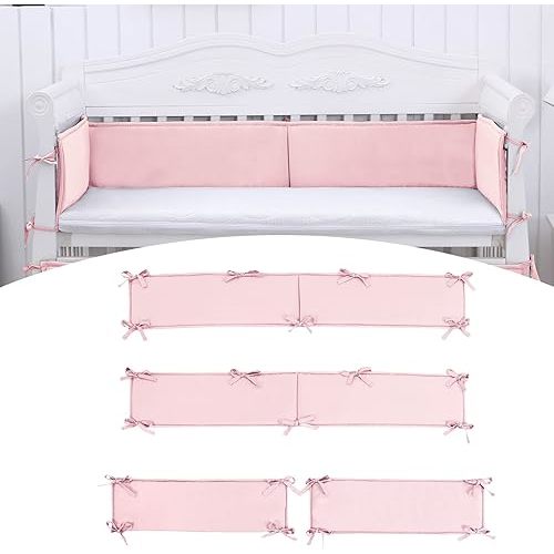 Baby Padded Cushioned Liners Crib Anticollision Pads, Mesh 4 Insides Breathable Cushioned Pads for Boys Girls (Pink-YY)