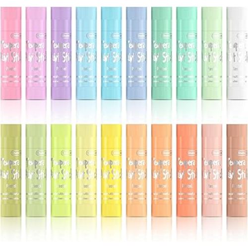 Shuttle Art Tempera Paint Sticks, 20 Pastel Colors, Solid Tempera Paint for Kids, Super Quick Drying, Works Great on Paper Wood Glass Ceramic Canvas