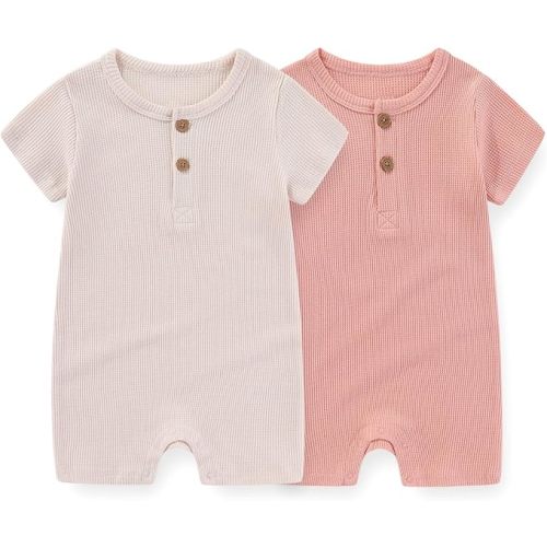 Unisex Short Sleeve Baby Romper 2 Pack Cotton Solid infant Boy Girl Jumpsuits Soft New Born Clothes 6-9M