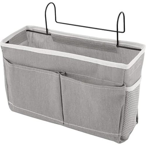 Surblue Bedside Caddy Bedside Storage Bag Hanging Organizer for Bunk, Hospital Beds, Dorm Rooms Bed Rails Camp 4 Pockets and 2 Hooks (Grey)