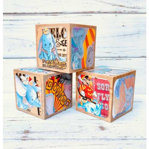 Dumbo the Elephant Baby Blocks - Wooden Blocks - Baby Shower Decorations - Table Centerpieces - Nursery Room Decorations - Gender Neutral