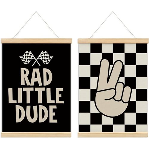 foedor Preppy Toddler Boy Room Black Checkered Poster Hanger Frame,Boy Room Nursery Kids Wall Decor for boys Toddlers Playroom,Home Bedroom Hanging Banner Decor，12x16 Inch,Set of 2